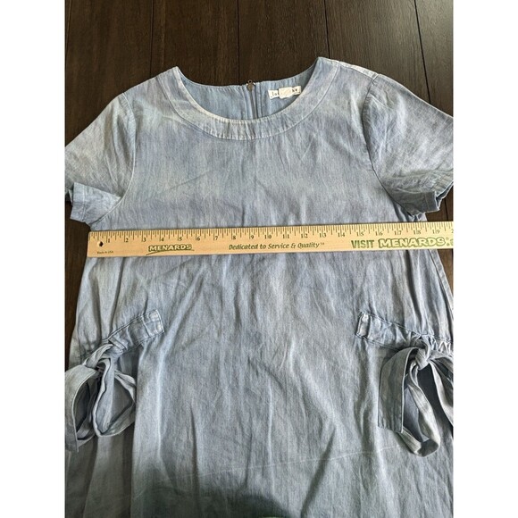 Loveriche Chambray Blue Distressed Side Tie Shift Dress Size Medium - Picture 3 of 5